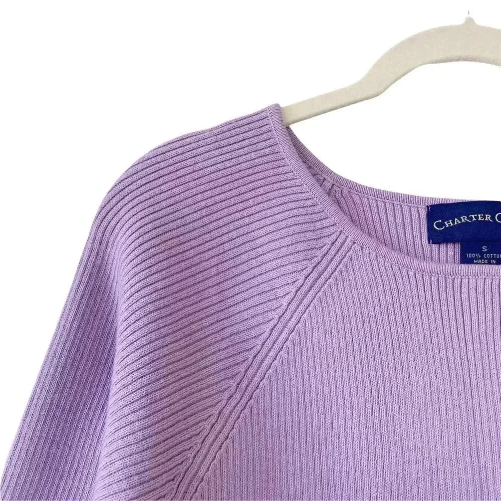 Charter Club Light Purple Ribbed Sweater Small 3/4 Sleeves Classic Pastel - Picture 3 of 7